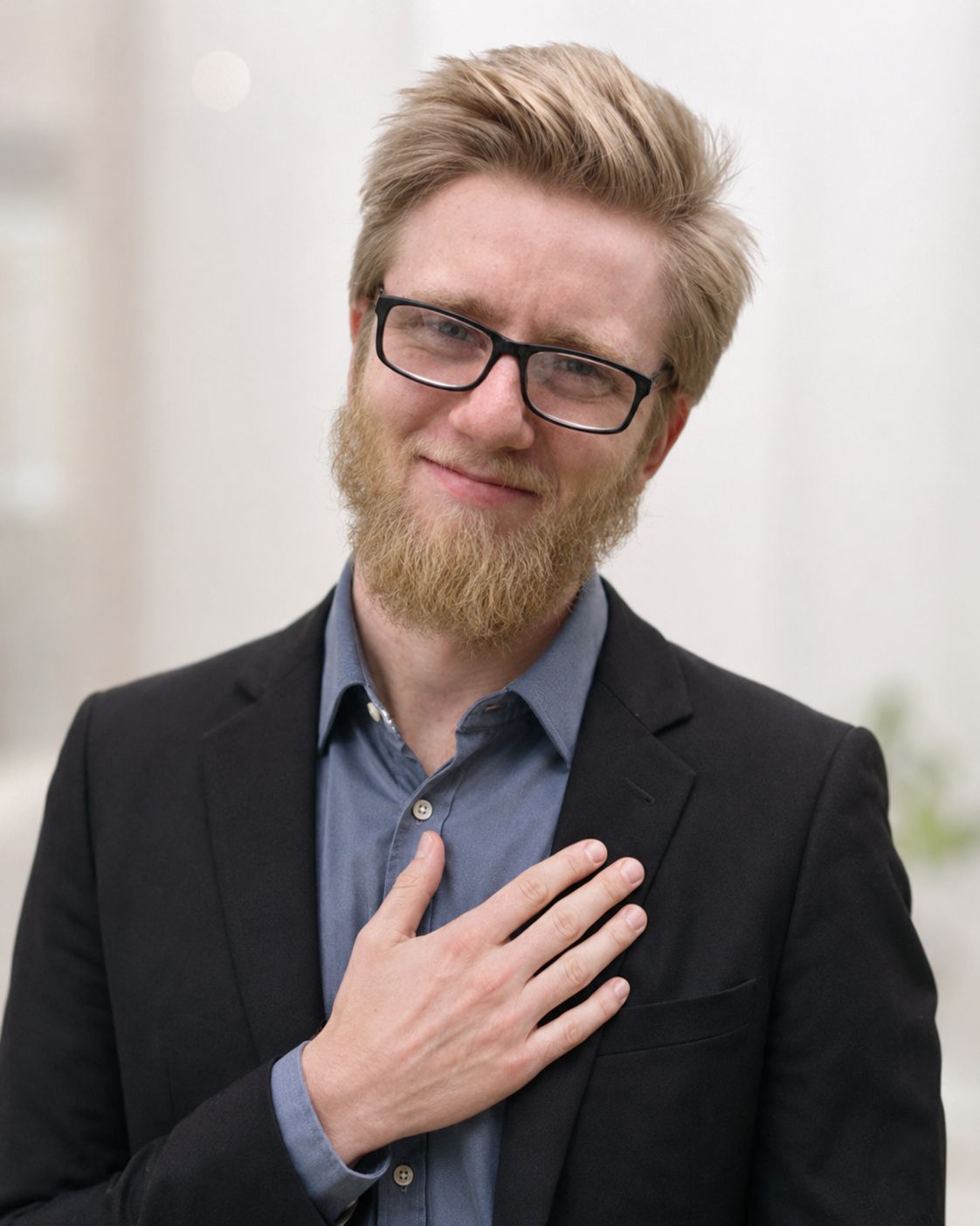 Dennis mit der Hand auf dem Herzen, dankbare Geste
